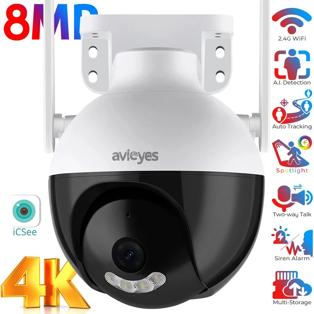 4K WiFi Security Camera Outdoor 8MP Human Detect Auto Tracking IP PTZ Camera Color Night Vision  Two-way Talk Onvif SD Card Slot