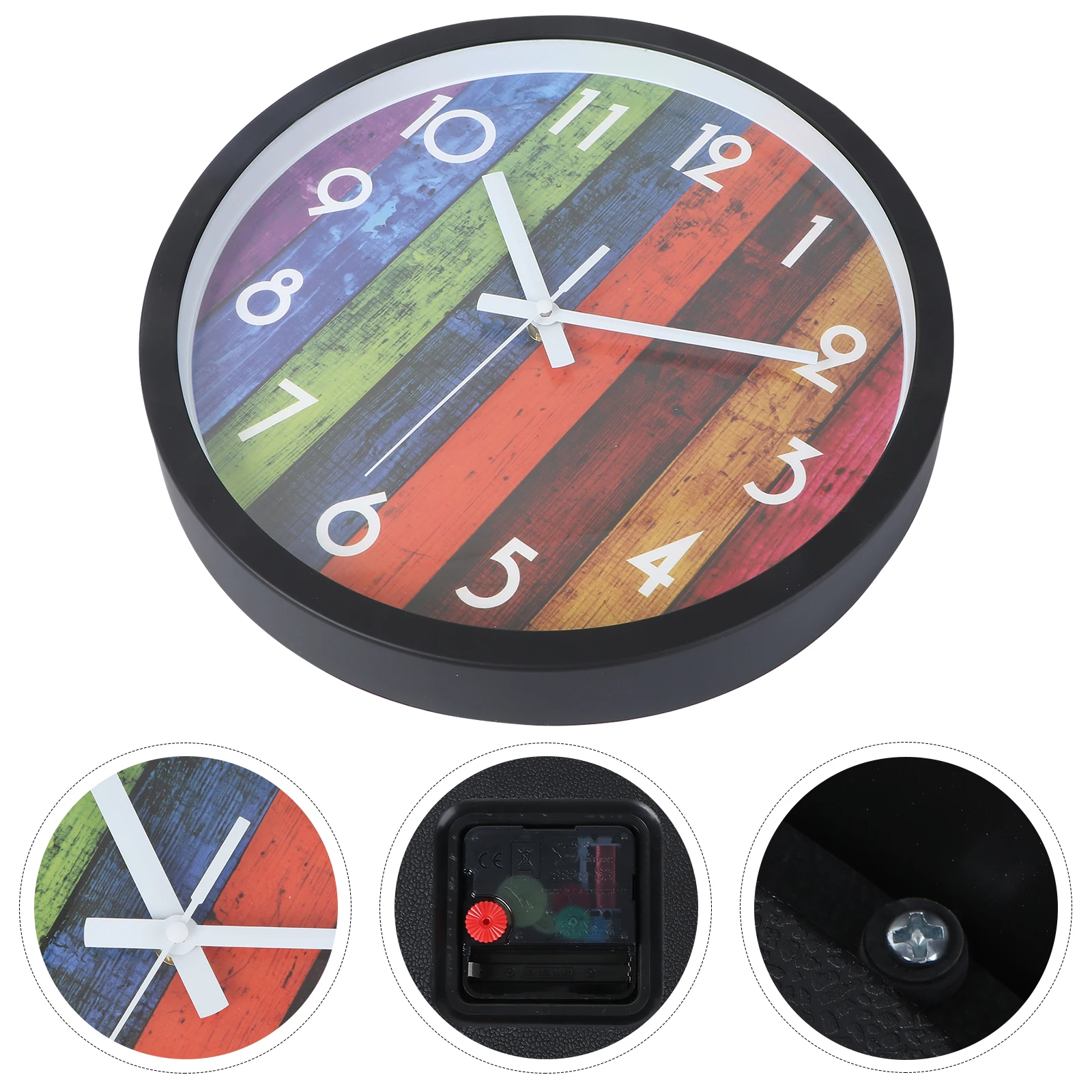 

1PC Wall Clock Decor Colorful Wood Grain Wall Clock Retro Wood Grain Hanging Clock Simple Quartz Wall Clock Fashionable Wall Dec