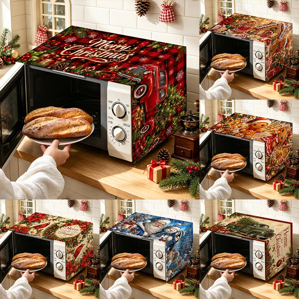 1pc Christmas Microwave Oven Cover Dustproof Decorative Protection for Kitchen Holiday Decor