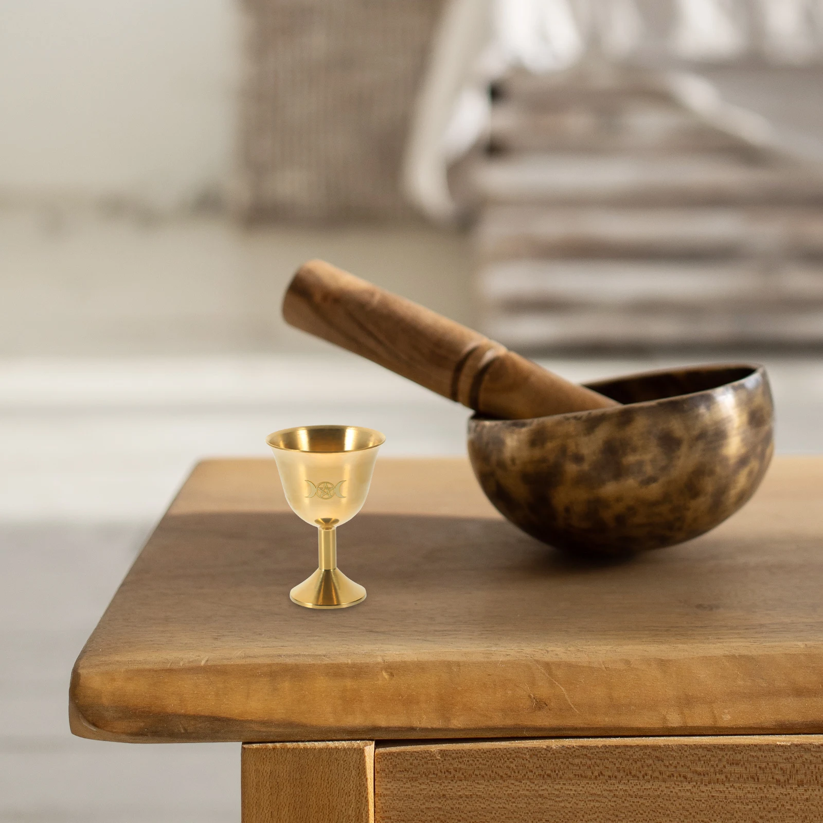 

Copper Offering Cup 56mm Middle Size Triple Moon Chalice Goblet Water Sacrifice Holy Cup Decor Home Temple Kitchen Bar Use