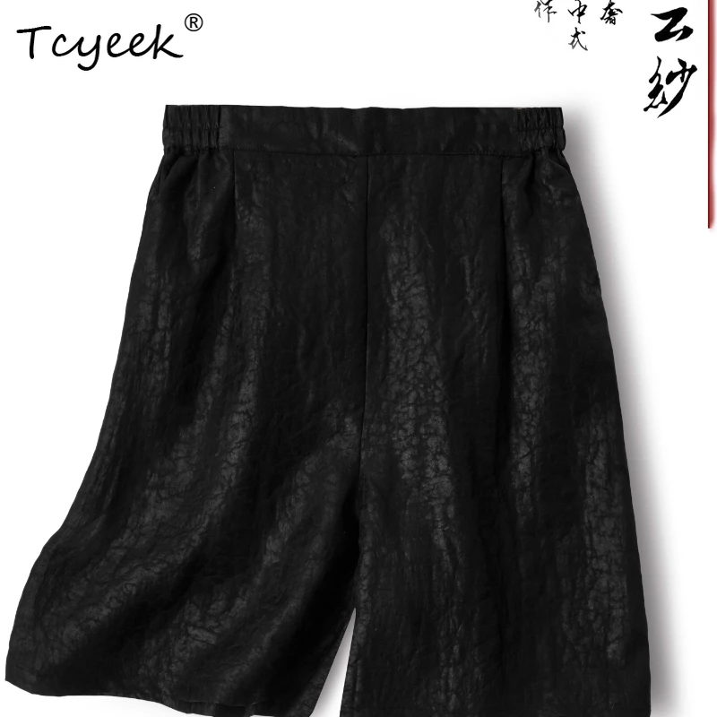 

Tcyeek 100% Real Mulberry Silk Summer Thin High End Retro Loose Five Quarter Black Women's Shorts Pantalones Cortos Mujer 여성반바지