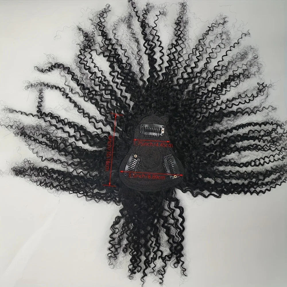 Pince à cheveux avec frange-Topper pince à cheveux avec frange avec des styles vaporeux, 100% cheveux humains Afro crépus bouclés Extensions de cheveux # 1B