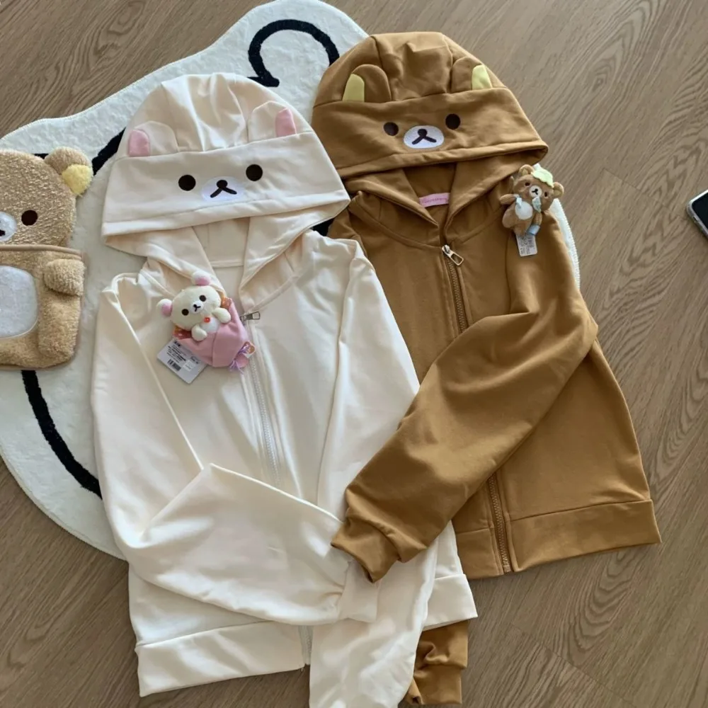 

Rilakkuma T-Shirt Long Sleeve Sweatshirts Cardigan Coats Casual Tops Kawaii Cartoon Anime Loose Comfortable Daily Wear Girl Gift