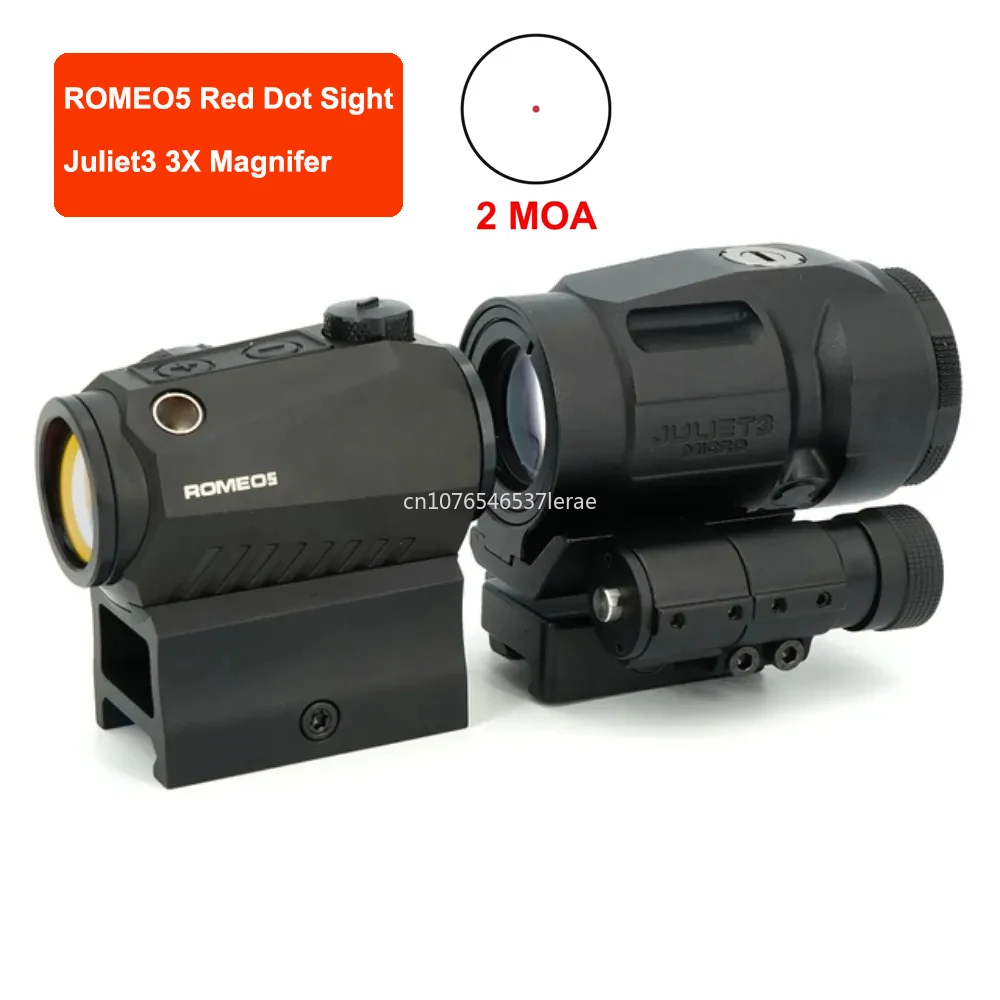 Top Quality ROMEO5 1x20mm Compact 2 MOA Red Dot Sight JULIET3 3X Magnifier Riflescope Hunting Scope With 20mm Riser Rail Mount