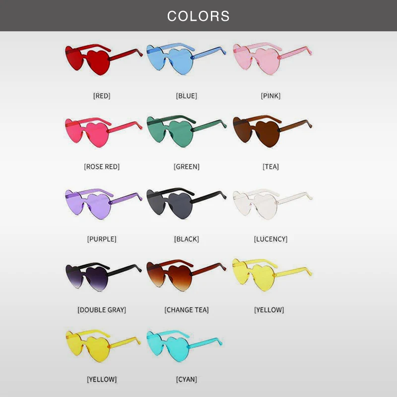 New Color Sunglasses Love Heart Lens Sun Glasses for Women Girl’s Fashion Shades Eyewear Trendy Transparent Candy Sunglasses