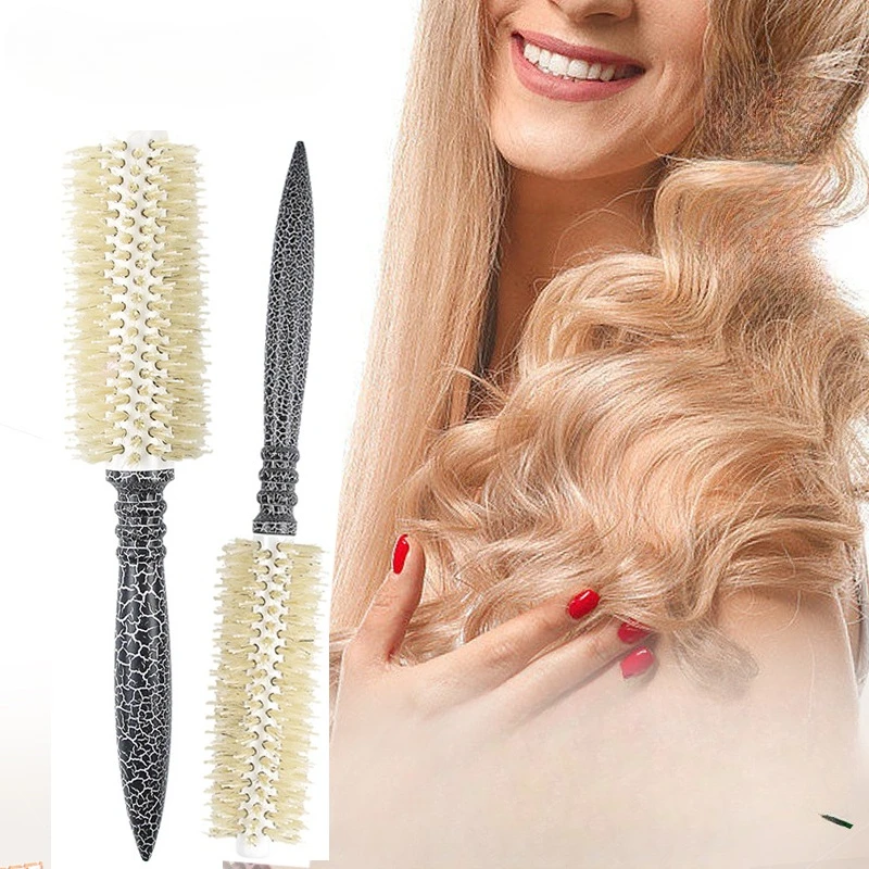 

Профессиональная круглая щетка для салона волос, керамическая щетина кабана, антистатическая и термостойкая парикмахерская щетка, инструмент для укладки
