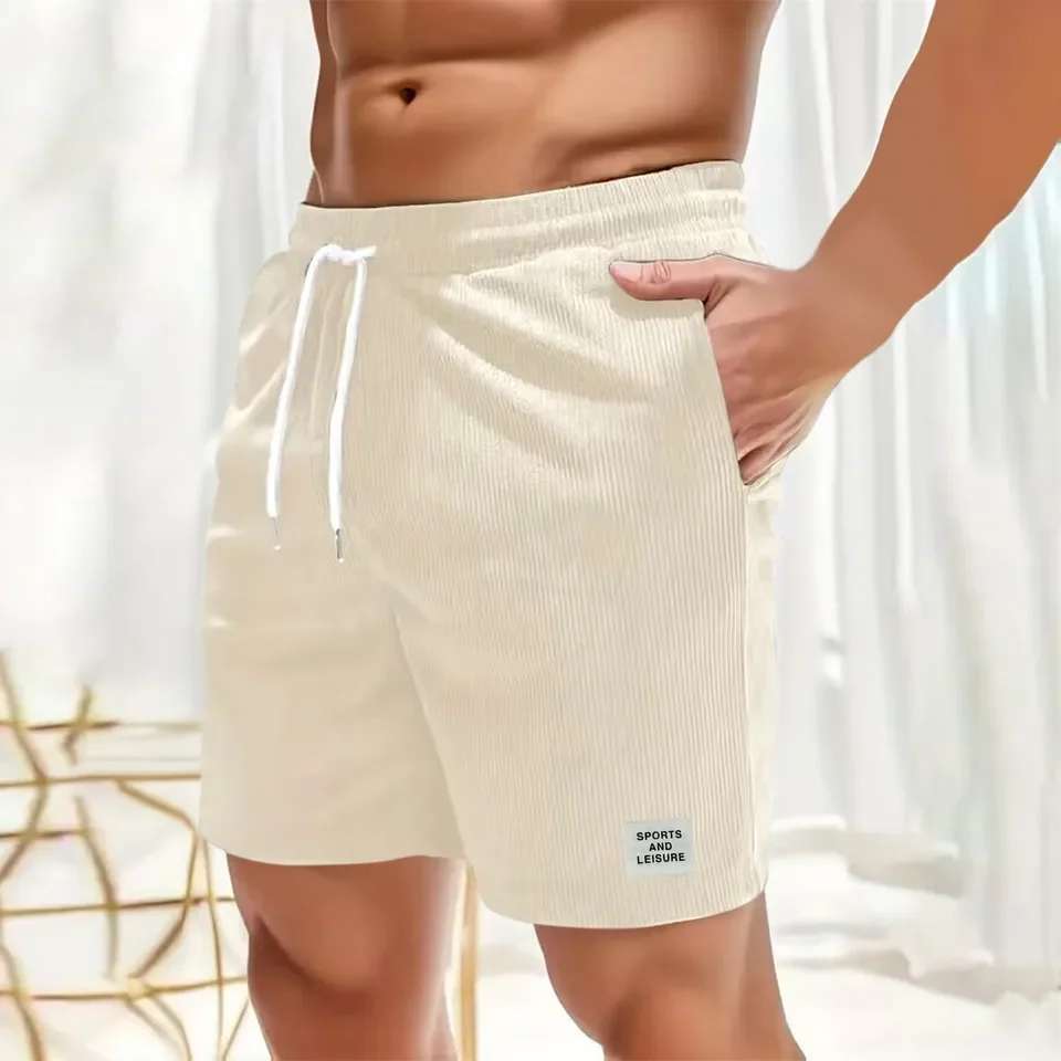 

2025 New Solid Color Lace-Up Sweatpants Cotton Corduroy Simple Fashion Quarter Short Pants Summer Casual Men'S Shorts Pants