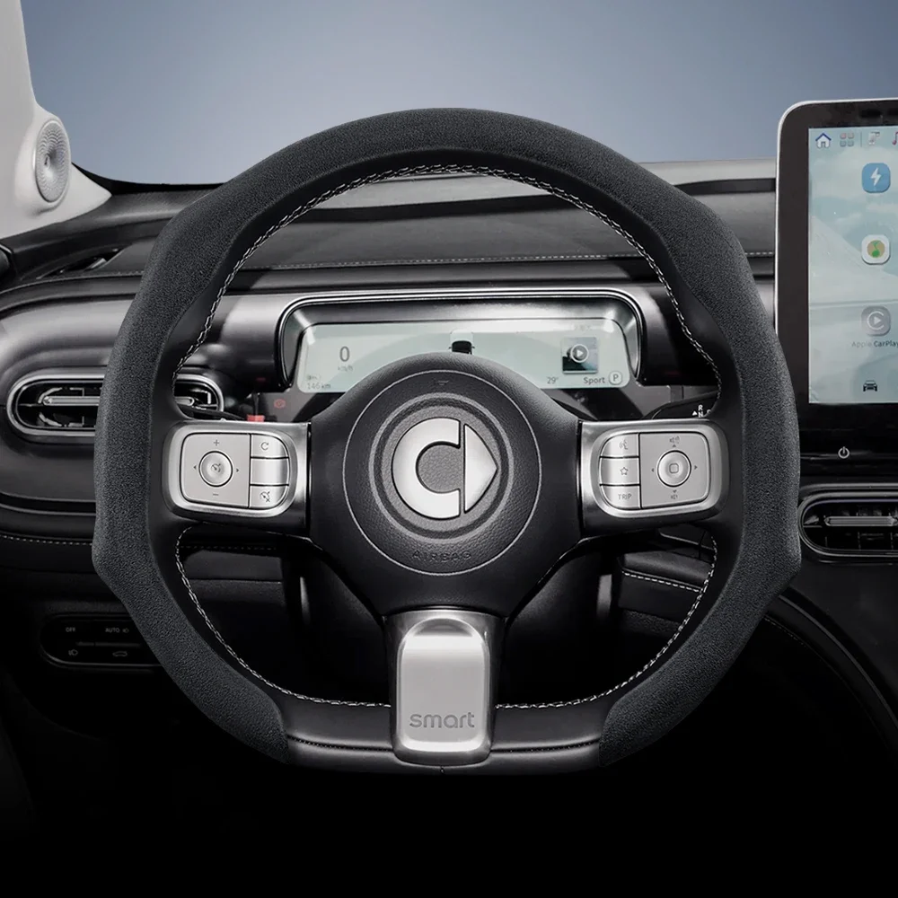 Suitable for Smart Premium Suede Snap-On Steering Wheel Cover Anti-Slip Durable Round and D-Shaped Steering Wheel Available