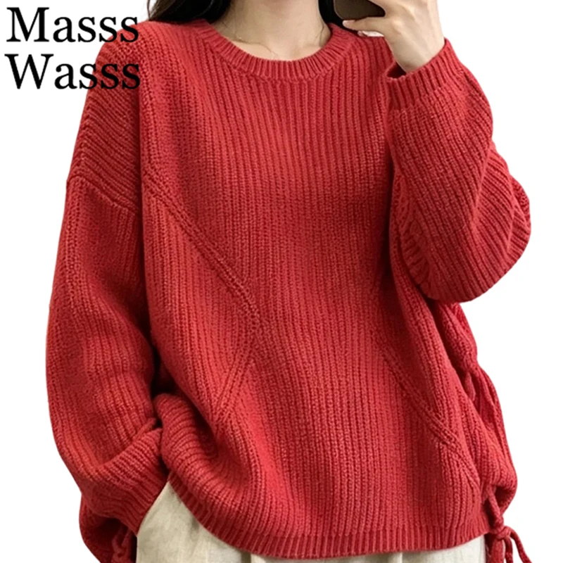 Masss Wasss Winter Fashion Sweaters Womens Loose Vintage Warm O Neck Pullover Females Oversized Casual Classic Knitted Jumpers