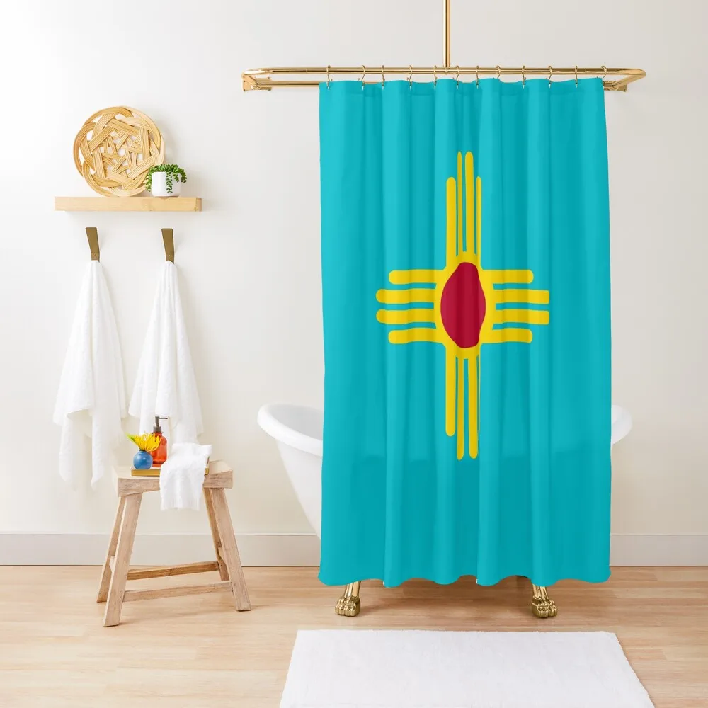 

New Mexico Flag in Turquoise Shower Curtain Washable Waterproof Fabric Shower Bathroom Showers For Shower For Bathrooms Curtain