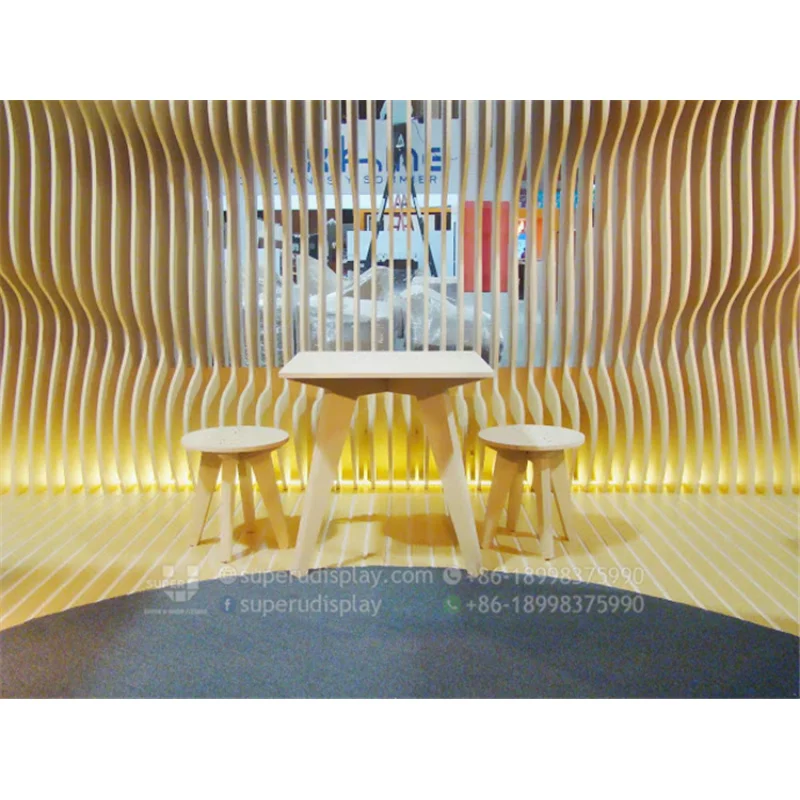 (Disesuaikan) desain modis terbaru tampilan pameran dekorasi kayu furnitur ruang pameran Modern dekorasi dinding rak pajangan