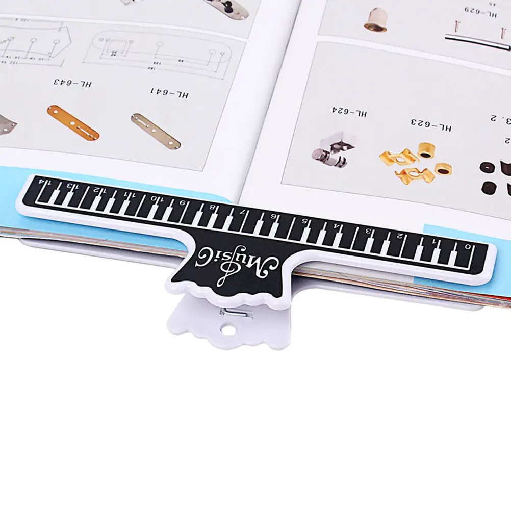 2Pcs Music Score Clip Plastic Keyboard Pattern Music Book Clamp Smooth Grooves Holder for Piano Practice Black