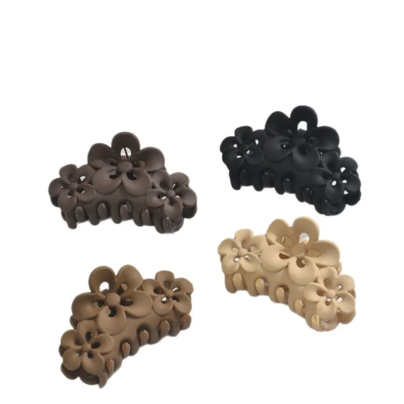 ミディアムマット高級三花柄シャークヘアクリップ