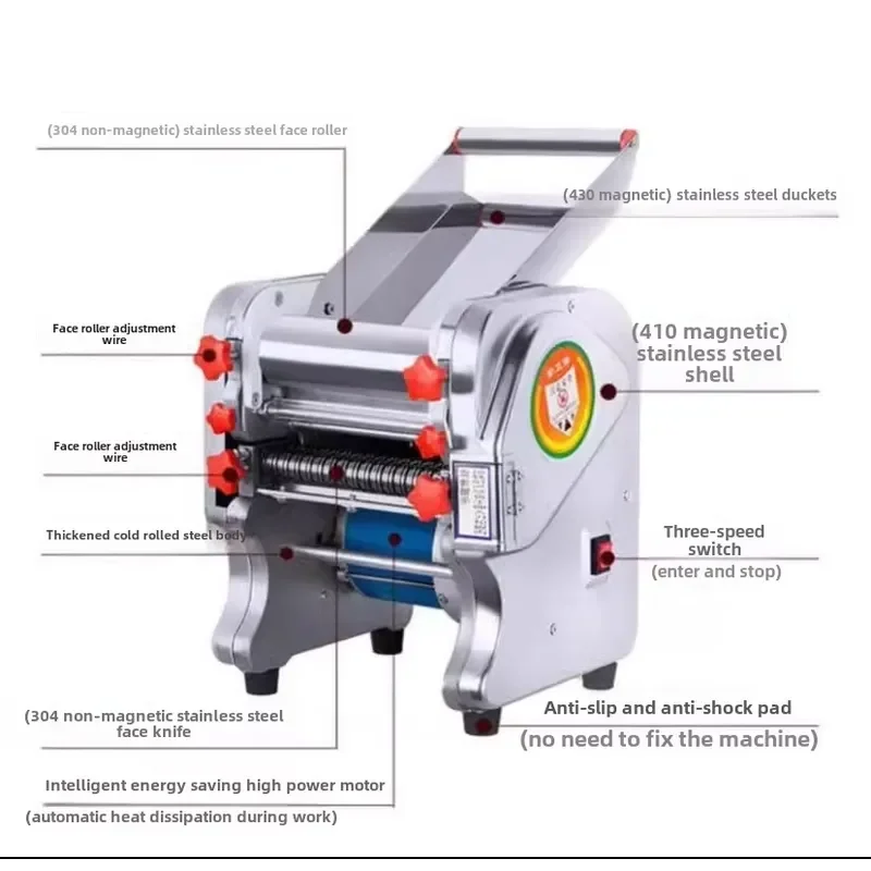 Automatic Electric Noodle Machine for Household and Commercial Use Small Stainless Steel Dough Press with Rolling and