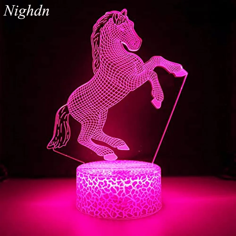 Horse 3D Night Lights for Kids Illusion Lamp 16 Colors Changing with Remote Christmas Birthday Gifts for Child Baby Boy and Girl