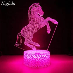 Veilleuses à cheval 3D pour enfants, Illusion de lampe à 16 couleurs changeantes avec télécommande, cadeaux d'anniversaire de noël pour bébés garçons et filles