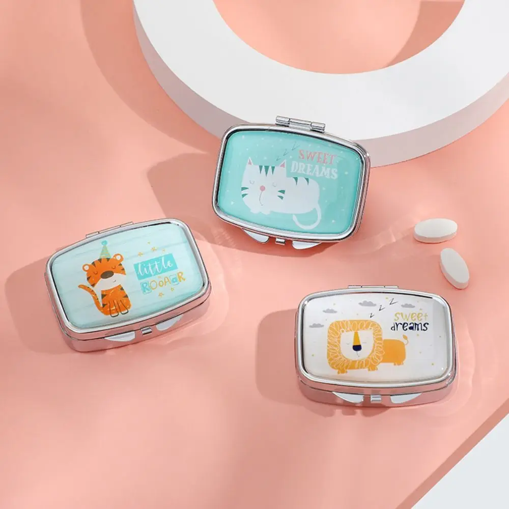 with HD Mirror Cartoon Animals Jewelry Box Waterproof Cute Sealed Organizer Kawaii Multifunctional Mini Pill Case Medicine