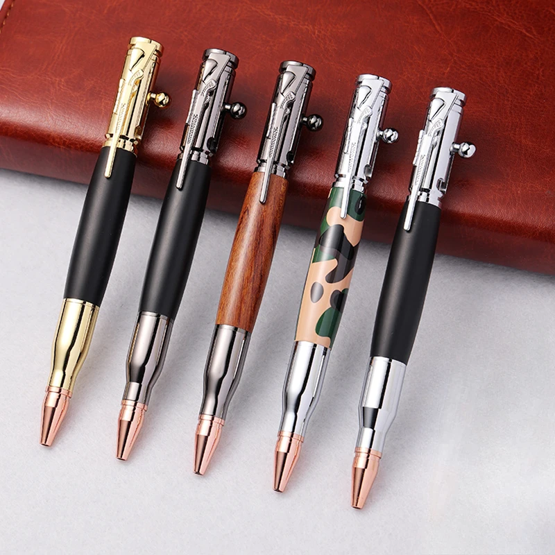 

Creative Retro Gun Bolt Push Ballpoint Pen 0.5mm Black Solid Wood Brass Office Heavy Grip Neutral Pen Men's Favorite Gift Pens