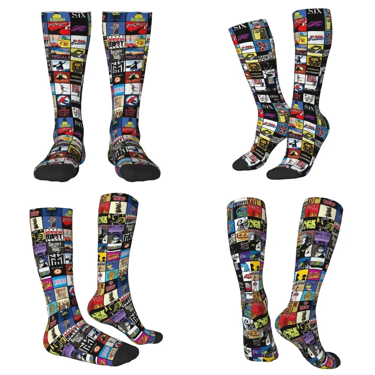 All Seasons Broadway Musical Theatre Logos - Hand Drawn Socks Harajuku Crew Socks Casual Stockings for Men Women