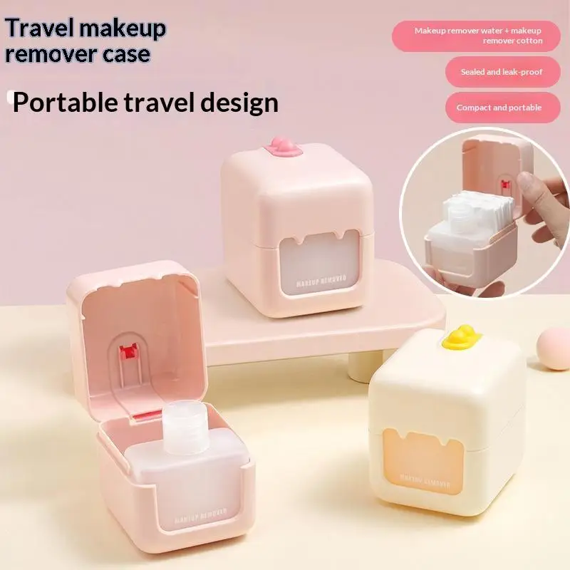 Travel Makeup Remover Case Leak Proof Integrated Storage Box For Cotton Pads And Remover Liquid Outdoor Cosmetic Container