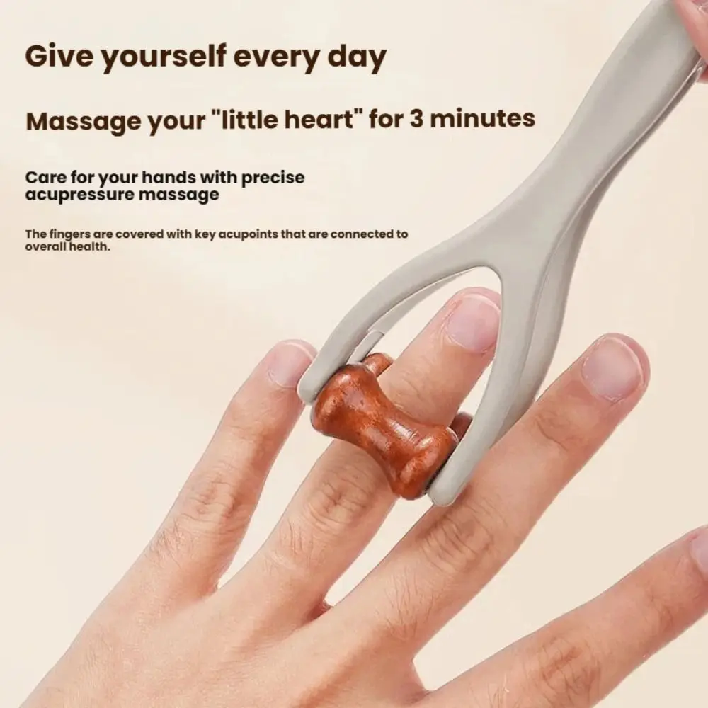 Solid Wood Finger Massage Roller with 360° Rollers Clip Design Finger Massager Acupressure Stick for Hand Meridian Relief