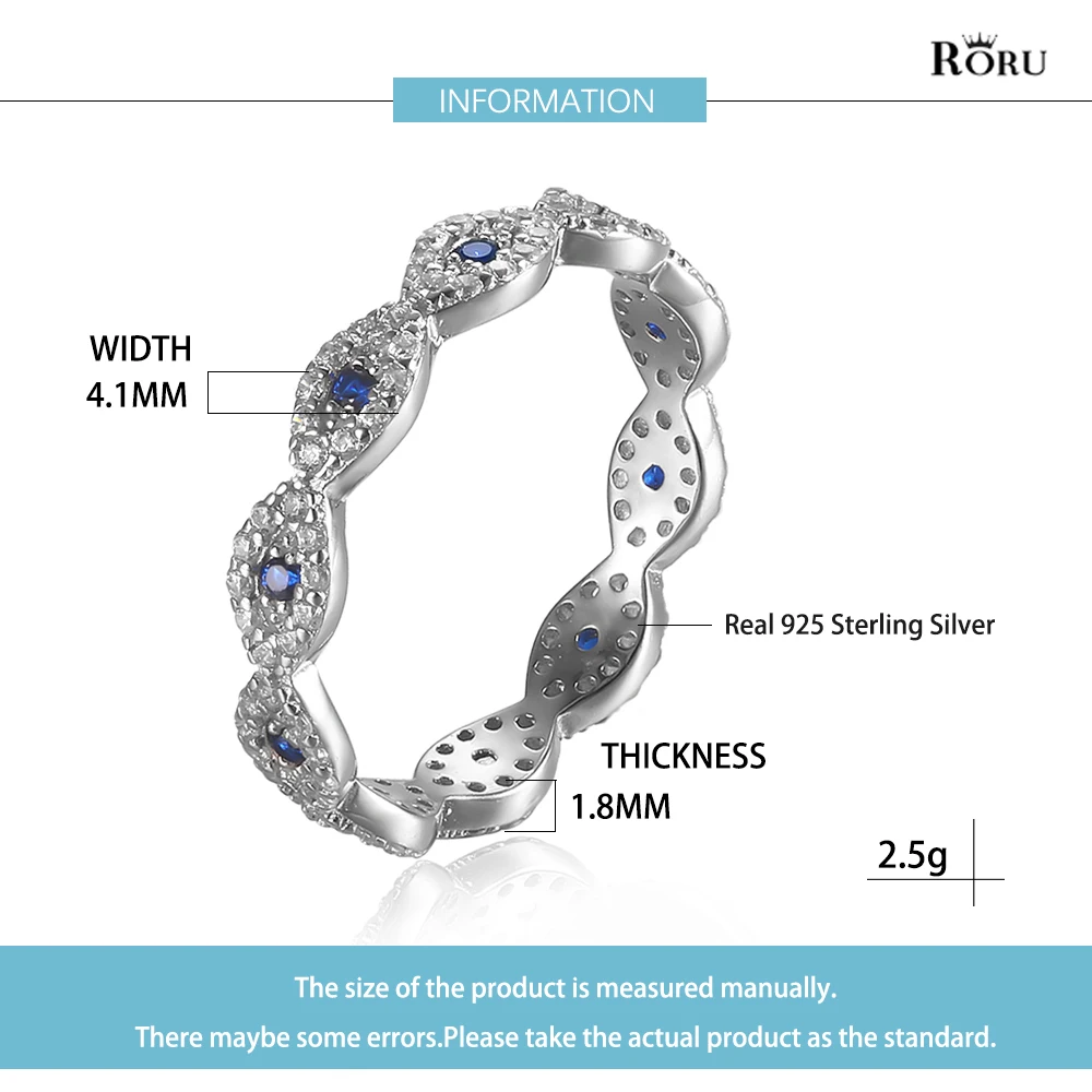 Real S925 Sterling Silver Blue Zircon Stone Evil Eye Rings Luxury Brand Fashion Ring for Women Wedding Birthday Jewelry Gifts