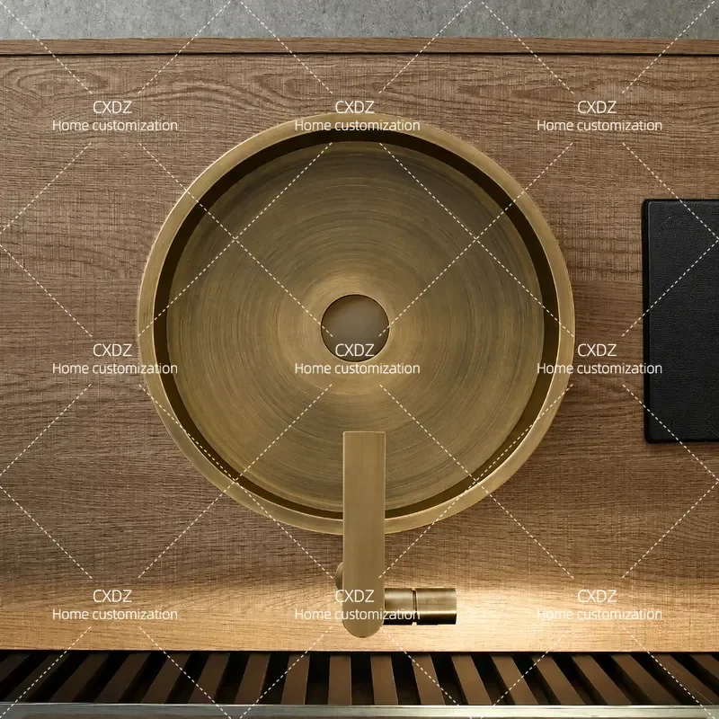 Antique Copper Stainless Steel Countertop Basin Single Bowl Retro Style Washbasin for Hotel Bathroom Sink Modern Design