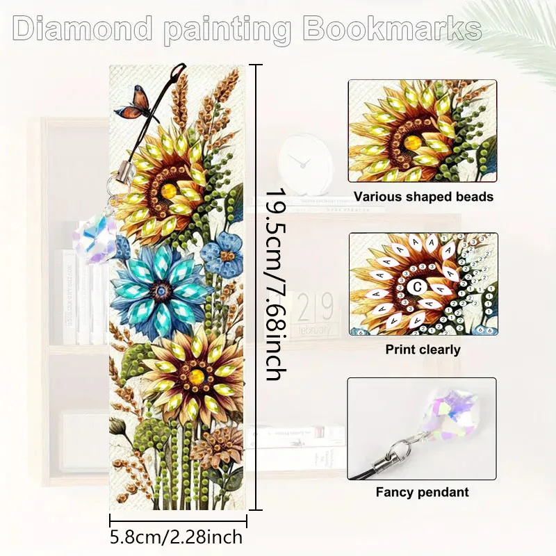 3 piece Sunflower Diamond Painting art bookmark set Panda Dream Catcher, 5D special shape diamond painting bookmark with pendant