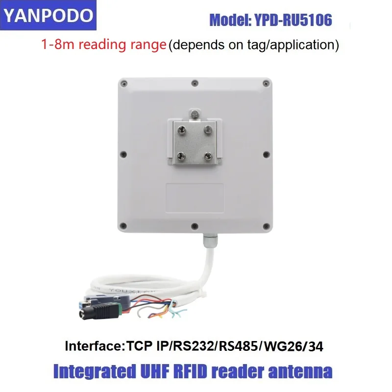 Yanpodo long range 1-8m UHF RFID integrated reader WG26/34 RS232 EPC GEN2 build in 7dbi antenna used for parking access control