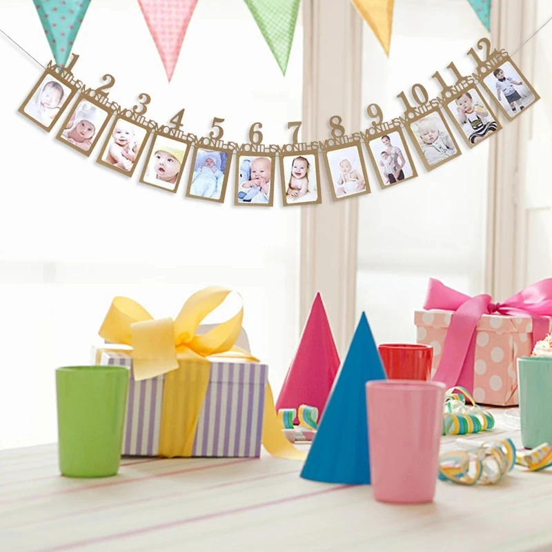 1-12 Month Baby Photo Banner 1st Boy Girl Birthday Party Bunting Garland Photo Props One Year First Birthday Decoration Supplies