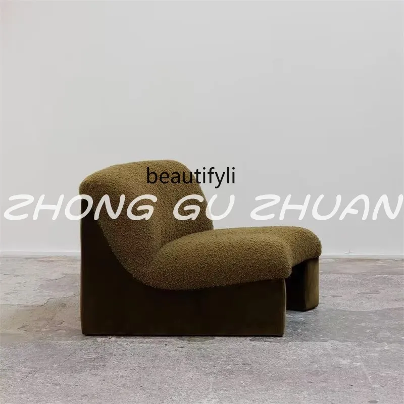

Italian light luxury leisure chair designer negotiation, balcony lamb wool chair medieval wabi-sabi wind