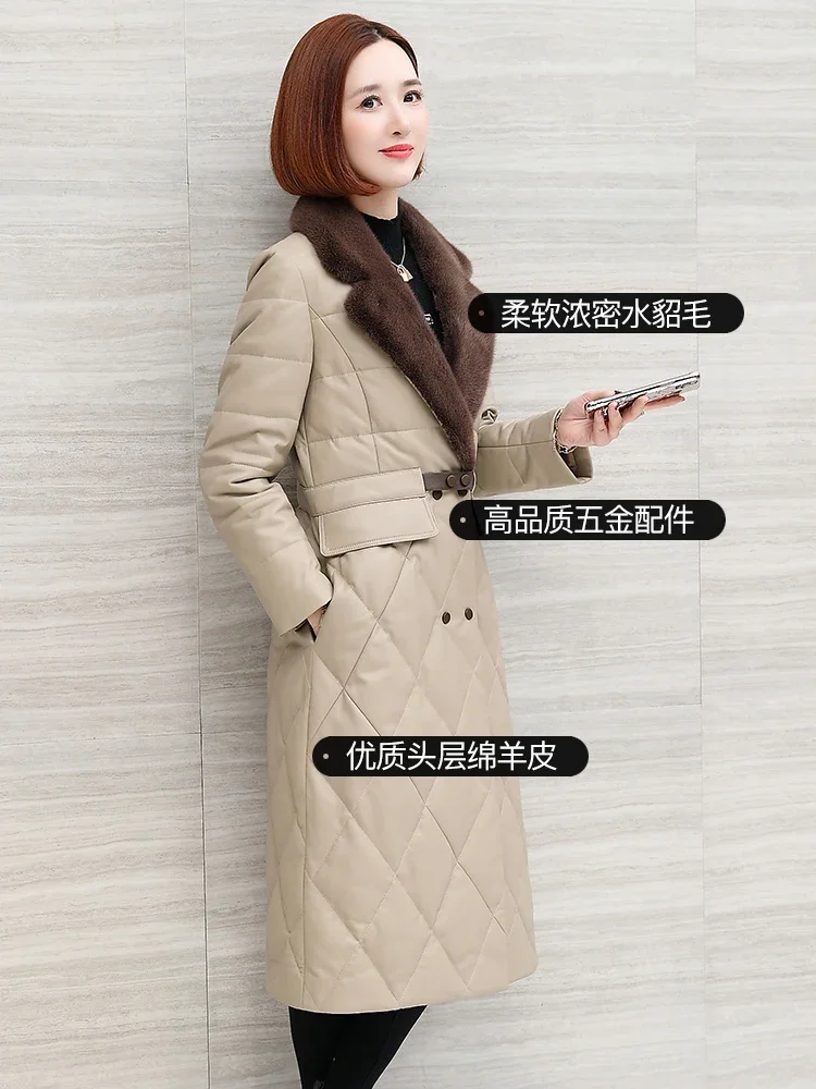 Real Leather Jacket Women Winter Sheepskin Coat Female 90% White Duck Down Parkas Mink Fur Collar 2024 Abrigo Mujer Pph2752