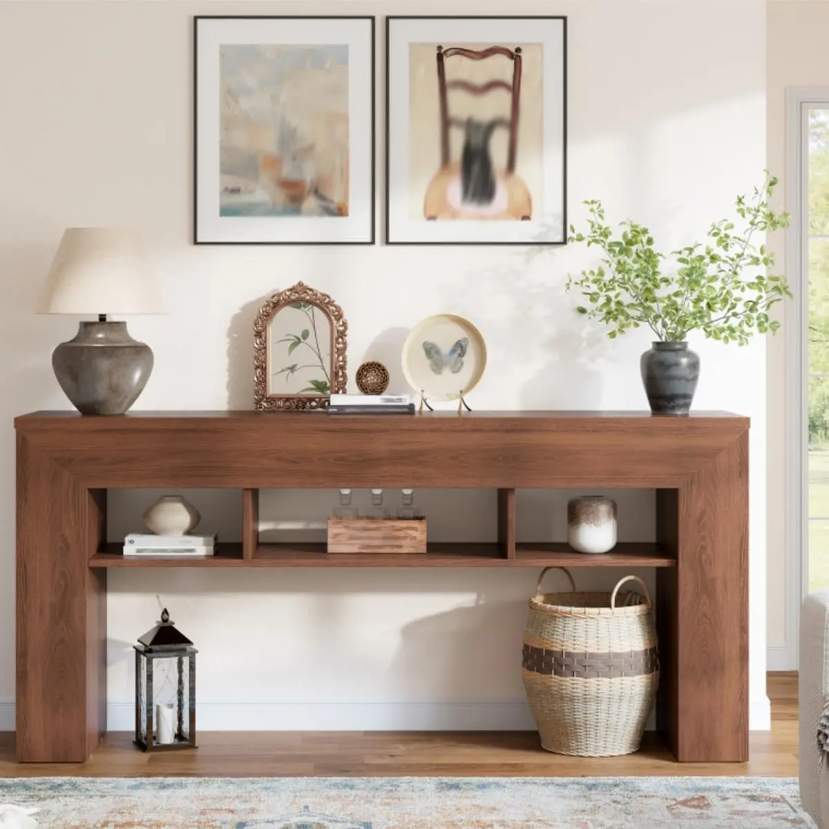 

63 Inches Long Console Table for Entryway with Extra Storage Shelves, Farmhouse Sofa Table Behind Couch, Hallway Table
