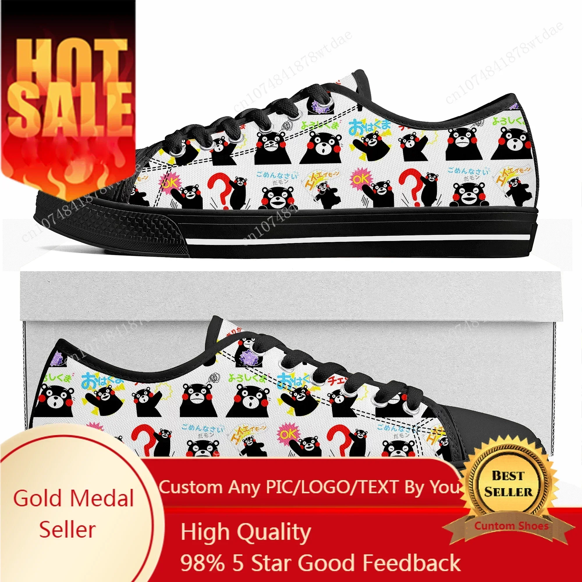 Kumamon Low Top Sneakers Womens Mens High Quality Canvas Sneaker Casual Japanese Anime Cartoon Customize Shoes