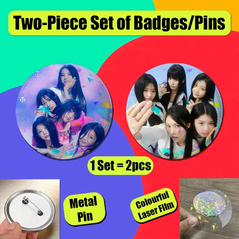 For I-ILLIT ICONIC BY MISTAKE Y-Yunah W-Wonhee M-Moka M-Minju I-Iroha Badge Pin Insignia 2 Pcs Set Round Button Emblem Laser