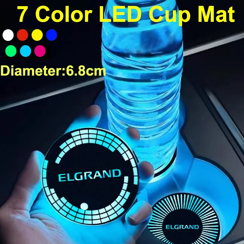 USB Charging 7 Colorful LED Car Water Coaster Intelligent Drinks Holders for Nissan Elgrand Logo Cup Mat Pad Light Accessories