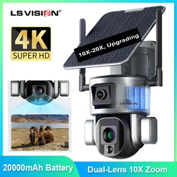 LS VISION 4K 8MP Dual Lens Solar Camera 20X Zoom 4G SIM/WIFI Security Outdoor Camera Humanoid Tracking Color Night Vision Cam