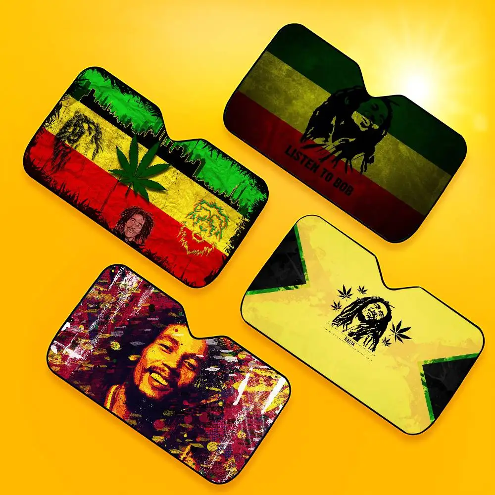 Bob Marleys-Reggaes-Music-Maple-Leaf Jamaican Car SunShade Windshield Cover UV Protection Auto Visor Accessories For Cars