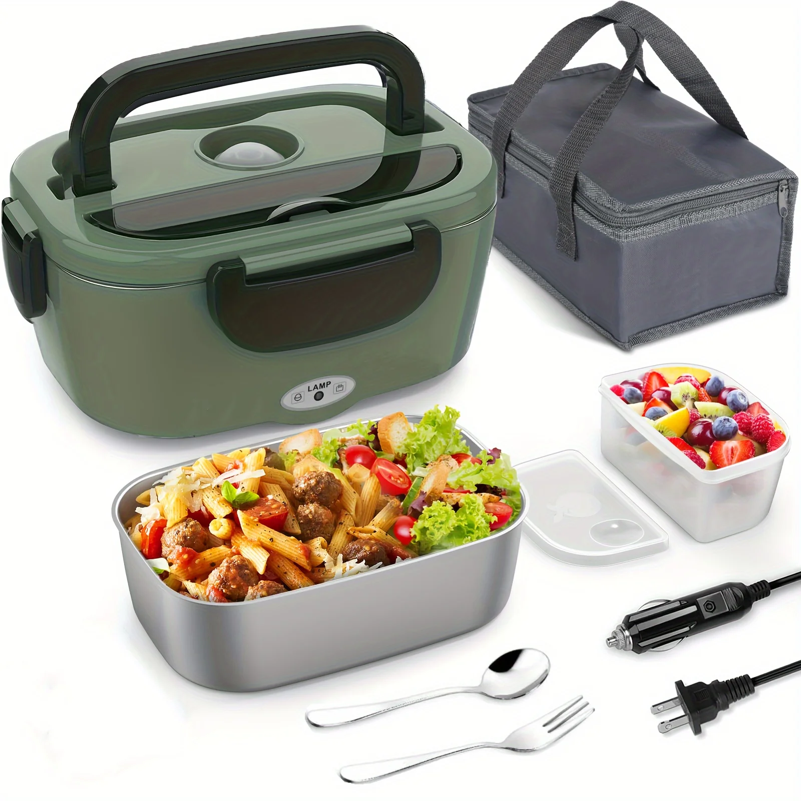 60W Portable  Lunch Box Warmer | 1.5L Leak-Proof Stainless Steel | Car//Truck Use, Versatile Voltage with  Plug