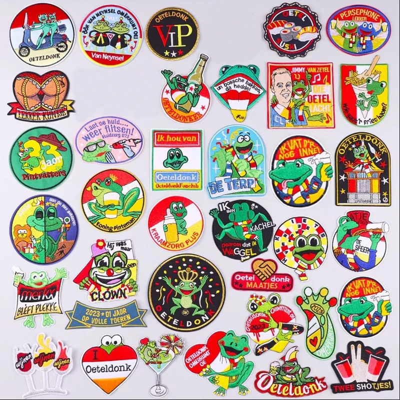 Niederlande Oeteldonk Emblem Stickerei Patch Eisen auf Patches auf Kleidung Karneval für Niederlande Patches für Kleidung Frosch Patch