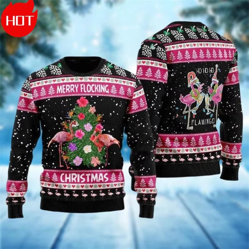 3D Happy Christmas Printing Sweatshirts Xmas Flamingos Graphic Christmas Jumpers Men Funny Streetwear Ugly Christmas Sweatshirts