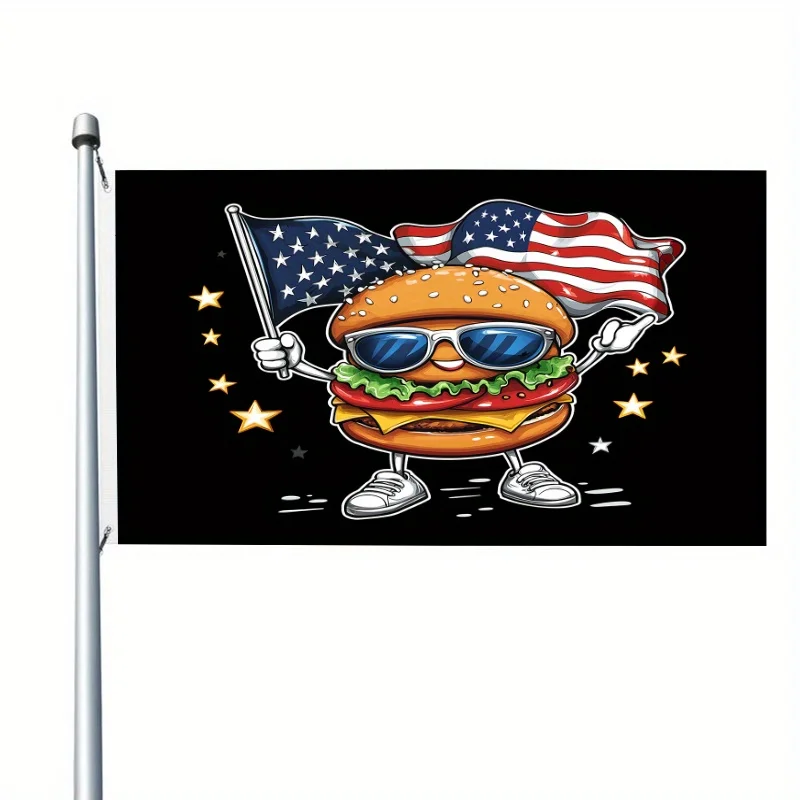 Patriotic Burger Flag American Food Cartoon Flying Outdoor Garden Decor
