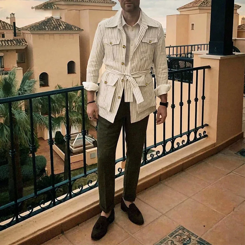 الرجال الخريف الشتاء مخطط كبير الحجم ملابس العمل Jaet طويلة Sve irt ملابس خارجية تريكو عادية Busin Sle