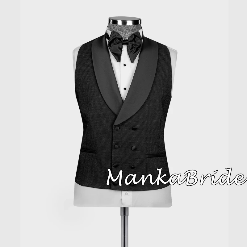 Black Satin Collar Black Groom Tuxedo for Wedding Party 3PCS Blazer Vest Pants Formal Full Men's Suits