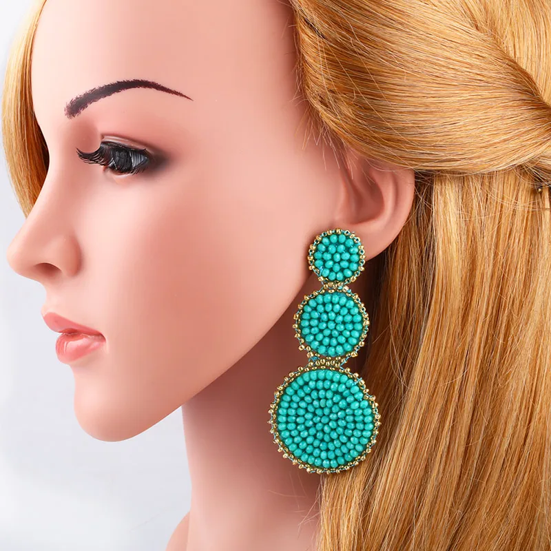 FLOLA Fashion Big Red Earrings for Women Bohemian Long Beaded Earrings Handmade Boho Jewelry Beach oorbellen ersq52