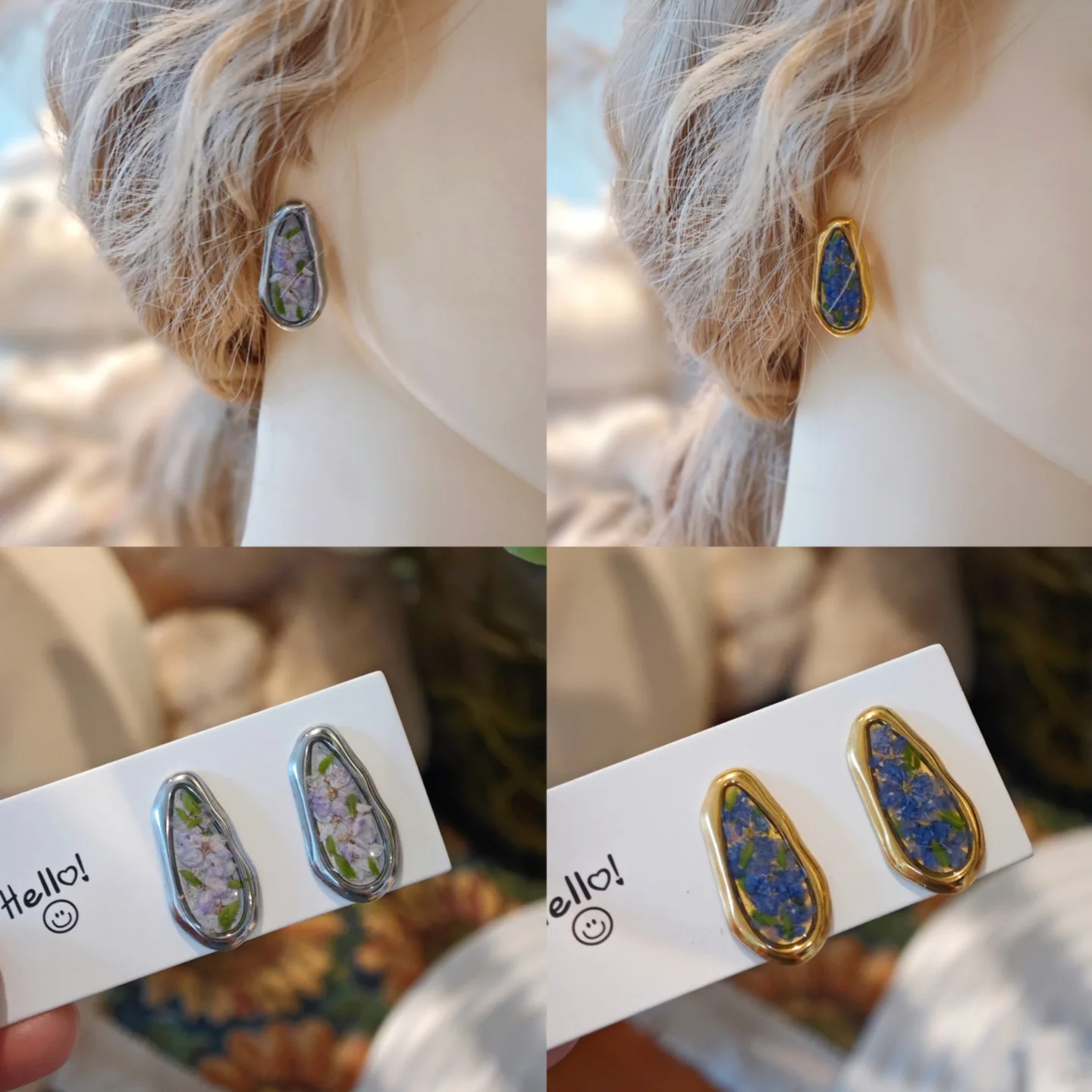 

3329 Wholesale Blooming Real Flower Earrings New Stainless Steel Handmade Plant Dried Flower Earrings Simple Stud Earrings Gift