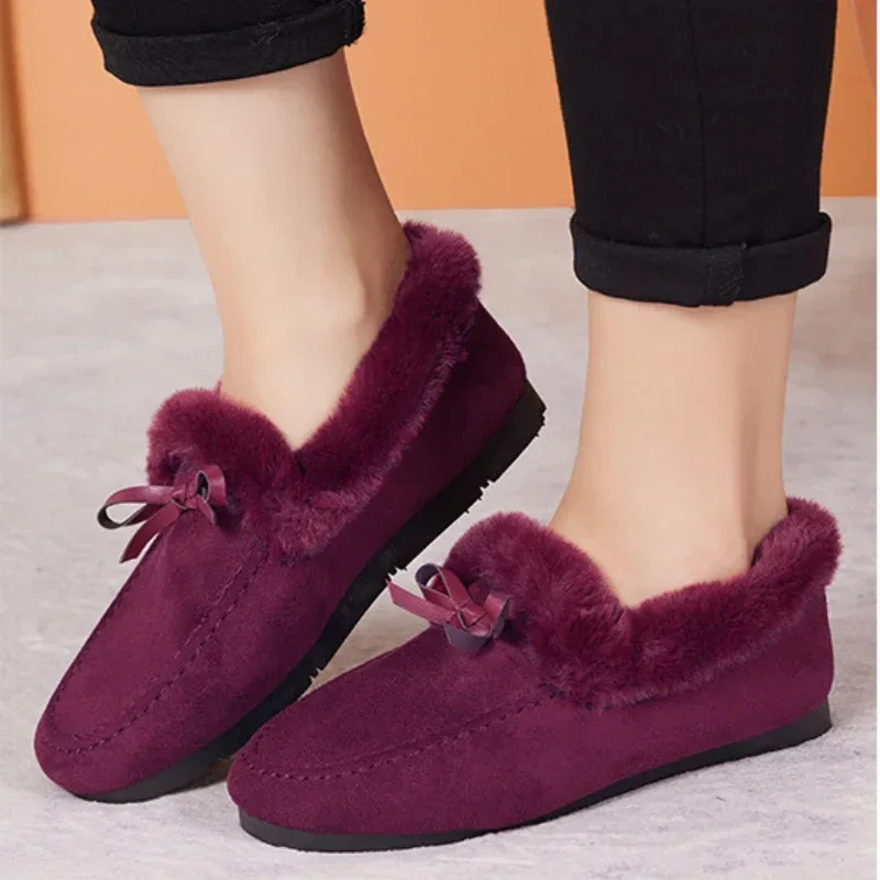 Zapatos informales de Invierno para mujer, mocasines planos suaves antideslizantes, cómodos, cálidos, de felpa, sin cordones, de algodón