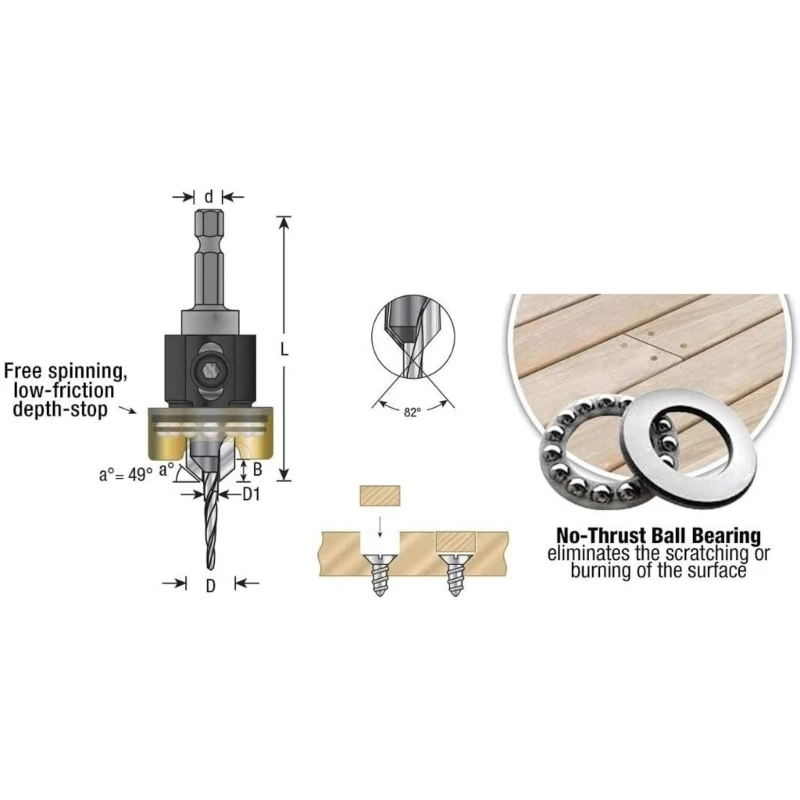 82 Degree Woodworking Countersink Drill Bit Tipped with Adjustable Depth Stop Woodworking Countersink Drill Bit