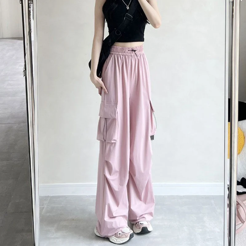 

Hot Sale Classic Female High Waist Trousers Girls Baggy Wide Leg Cargo Pants Women Solid Color Fashion Leisure Pants