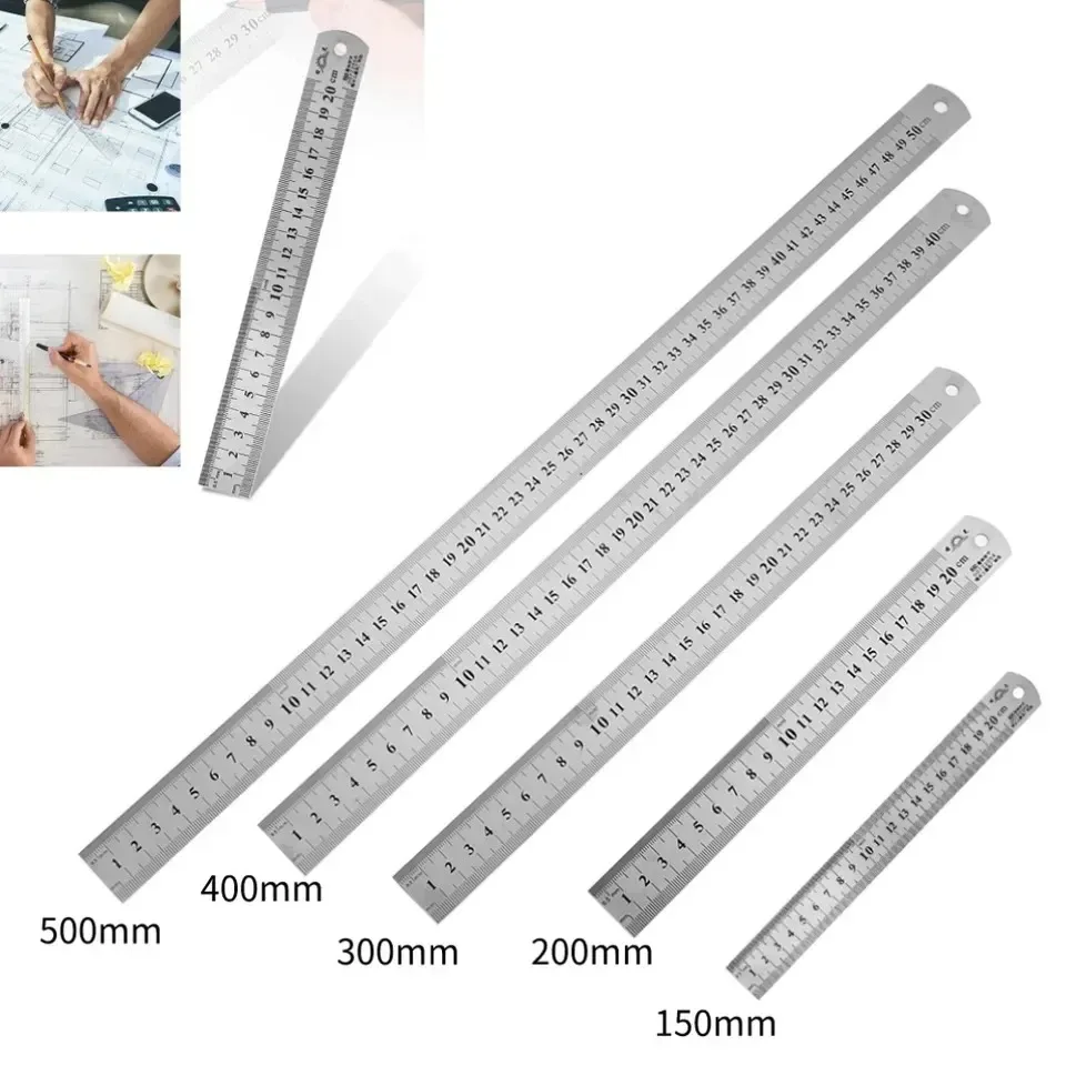 Metal Straight Ruler Stainless Steel Ruler Stationery Drafting Supplies Hand Tools Precision Double Sided Measuring Tool